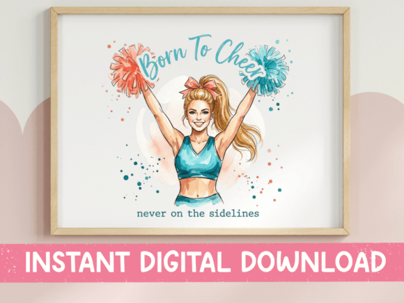 Born to Cheer Cheerleader Watercolor Graphics