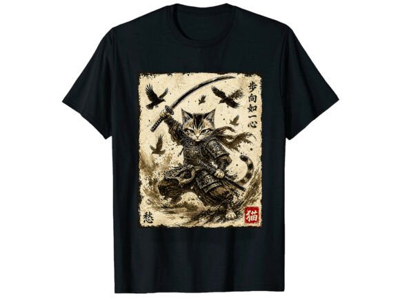 Cat Art Japanese Samurai T-Shirt Graphics