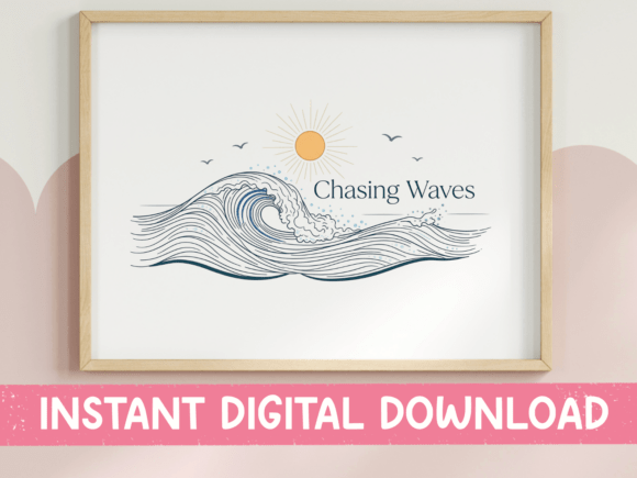 Chasing Waves Coastal Line Art SVG