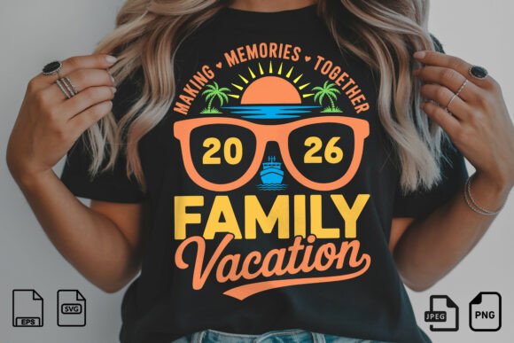 Family Vacation 2026 Sunset Design Graphics