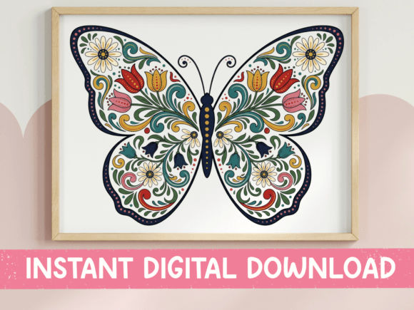 Folk Art Butterfly SVG PNG Floral Graphics