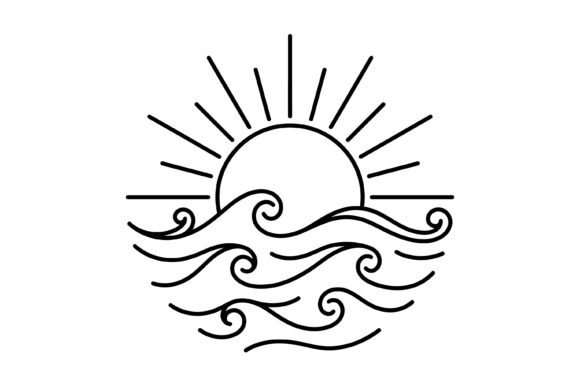 Sun Ocean Wave Minimalist Line Art SVG