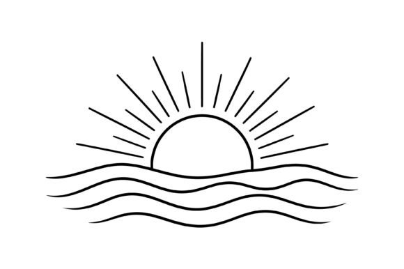 Sunrise Ocean Wave Line Art SVG for T-Shirt Designs
