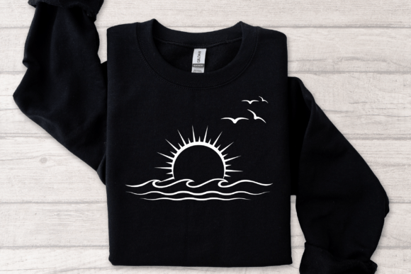 Sunset Ocean Line Art SVG for T-Shirt